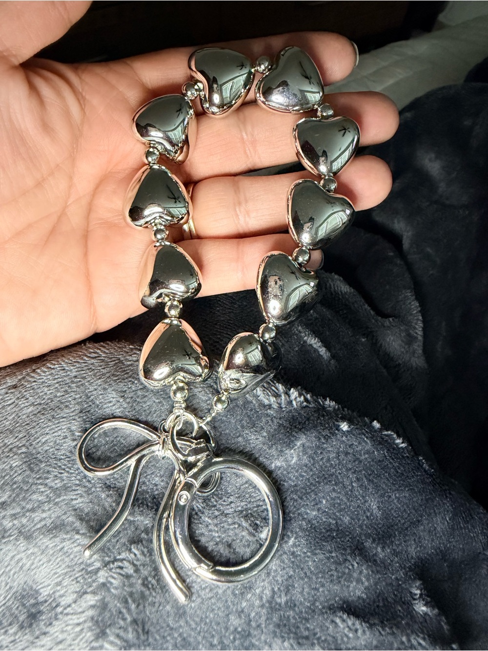 Silver Heart Link with Bow Charm - charm/wristlet